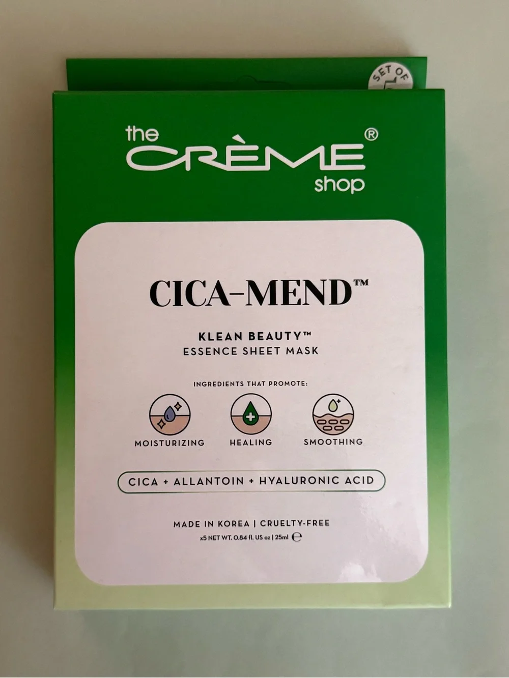 THE CRÈME SHOP Cica-Mend Klean Beauty Essence Sheet Masks 5 Pack Soothes Skin